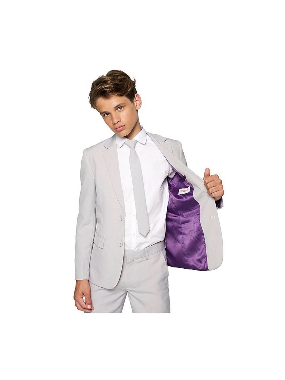 Light Gray Boys Three-Piece Suit with Tie - Picture 2 of 4